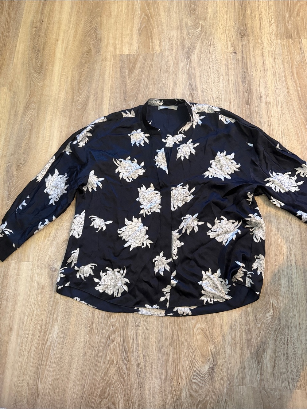 Vince Black Blouse with White Floral Print